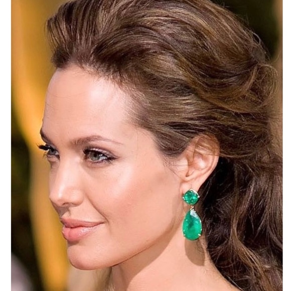 ❤️ Lab-Created Emerald and White Sapphire Teardrop Earrings - Picture 1 of 4